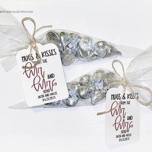 Set of 10 Hugs and Kisses from the Mr and Mrs Tags with Bags and Ties/ Wedding Favours / Wedding Treat Bag/ Engagement Labels/ Wedding Candy