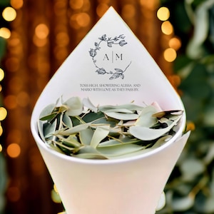 Conjunto de 20 conos de pétalos personalizados / cono de papel / lanzamiento de boda / lanzamiento de confeti