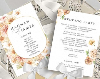 PRINTED Wedding Program Fans | Assembled With or Without Ribbon | Ceremony Program | Program Fans | Event Details | Double Sided