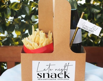 Snack Wedding Favor Drink and Snack Carrier | Bottle Carrier Box with Custom Label | Drink Carrier | Paperboard Cup and Snack Holder