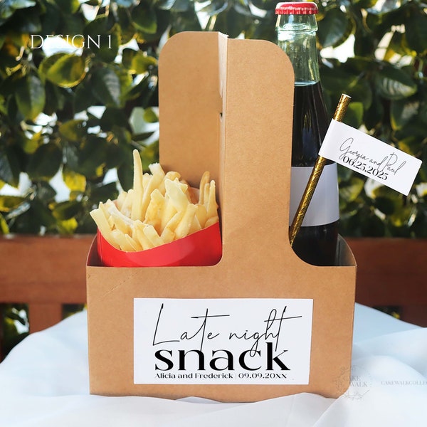 Snack Wedding Favor Drink and Snack Carrier | Bottle Carrier Box with Custom Label | Drink Carrier | Paperboard Cup and Snack Holder