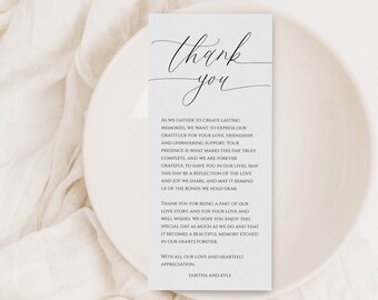 PRINTED | Minimalist Thank You Napkin Note | Table Thank You | Wedding Napkin Note | Wedding Menu Thank You | Place Setting | Thanks Letter