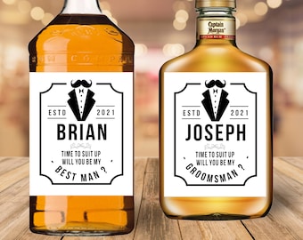 Time to Suit Up Labels | Personalized Liquor Bottle Labels for Groomsmen | Custom Labels for Whiskey Bottles | Groomsmen Proposal Gift