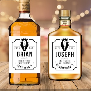 Time to Suit Up Labels | Personalized Liquor Bottle Labels for Groomsmen Proposal - Customizable Adhesive Labels for Standard Bottles