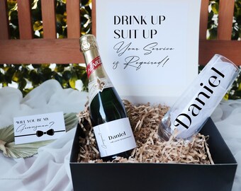 Groomsmen Proposal Box | Groomsmen Gift Box | Groomsmen Gift Set | Will you be my Groomsman | Best Man Gift | Champagne Flute with Label