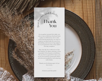 Minimalist Thank You Napkin Note | Table Thank You | Wedding Napkin Note | Wedding Menu Thank You | Place Setting | Thanks Letter