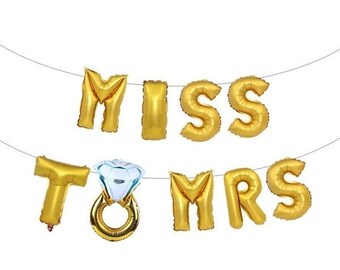 16 inch Miss to Mrs Balloon, Gold Foil, Engagement Balloon, Hen Party Decoration, Bachelorette Décor, Wedding Balloon