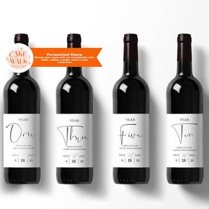 Zestaw etykiet na wino Milestone | Prezent na rocznicę | Prezent ślubny | Kosz na wino Milestones | Zaręczyny | Minimalistyczny | Etykiety na wino w księdze gości