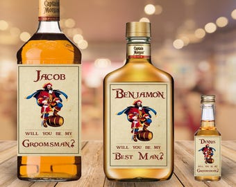 Etiquetas de Ron / Etiquetas Personalizadas para Botellas de Licor para la Propuesta de Padrinos de Boda - Etiquetas Adhesivas Personalizables para Botellas Estándar / Etiquetas de Licor