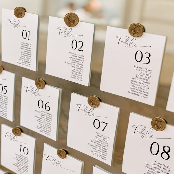 Set of 6 Premium Wedding Seating Charts With Gold Wax Seals Set of 6 Premium Wedding Seating Charts With Gold Wax Seals