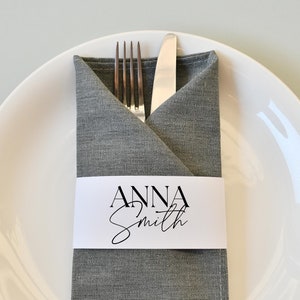 Set STAMPATO di 10 nomi di matrimonio avvolgenti / fascia per tovaglioli personalizzata / segnaposto per matrimonio / segnaposto per tovagliolo / targhette per nome