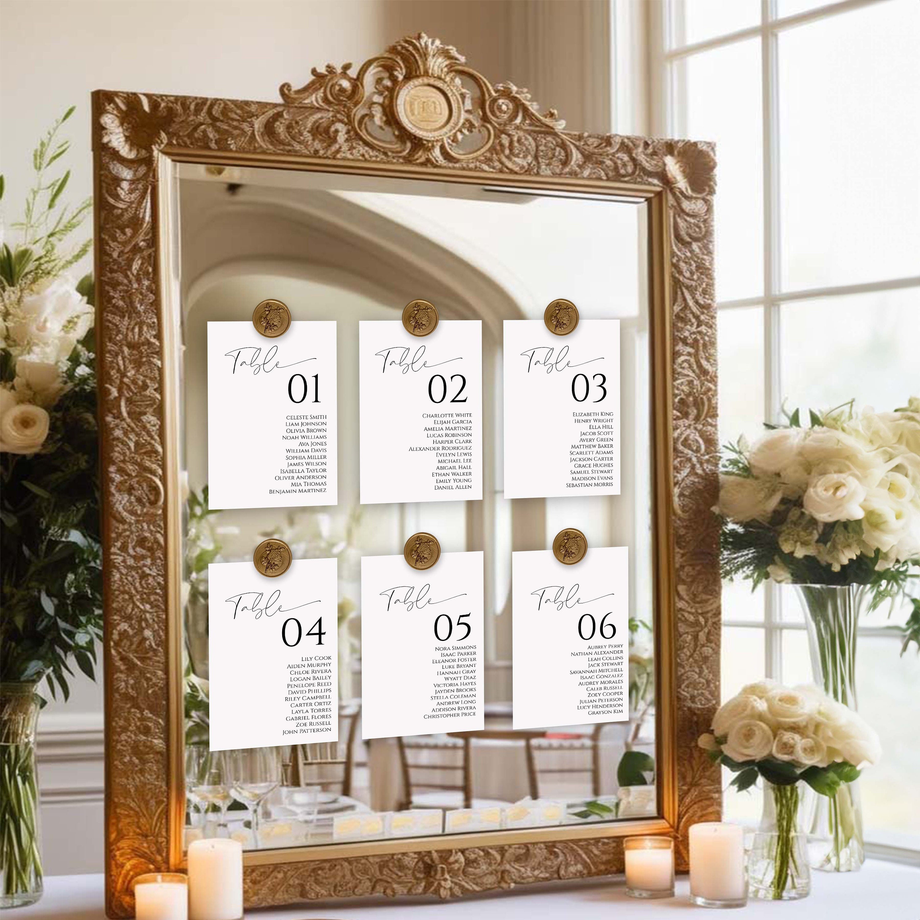 Set of 6 Premium Wedding Seating Charts With Gold Wax Seals Set of 6 Premium Wedding Seating Charts With Gold Wax Seals