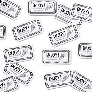 Conjunto de 21 Tenga un helado con nosotros / Entradas para el desierto / Postre de boda / Fichas de fiesta / Vale de comida / Entradas para eventos personalizados / Admitir uno