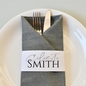 Set STAMPATO di 10 Avvolgimenti per Nome di Nozze / Fascia per Tovaglioli Personalizzata / Segnaposto per Matrimonio / Segnaposto per Tovaglioli / Targhette per Nome