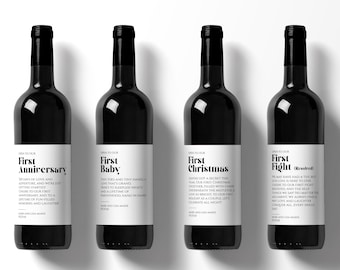 4 Personalized Milestone Wine Labels| Engagement, Anniversary, Wedding Gift | Wine Basket Engagement Gift