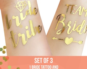 Set of 3 / Bachelorette Party Temporary Tattoo Party Bridal Gold Team Bride Tattoo Sticker Party Wedding Photo Props Decoration Supplies