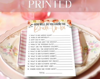 Bride Game, Wedding Shower, About The Bride Bridal Shower Game, Who Knows the Bride Best, Kraft Rustic Bridal Shower, Boho Bridal Shower