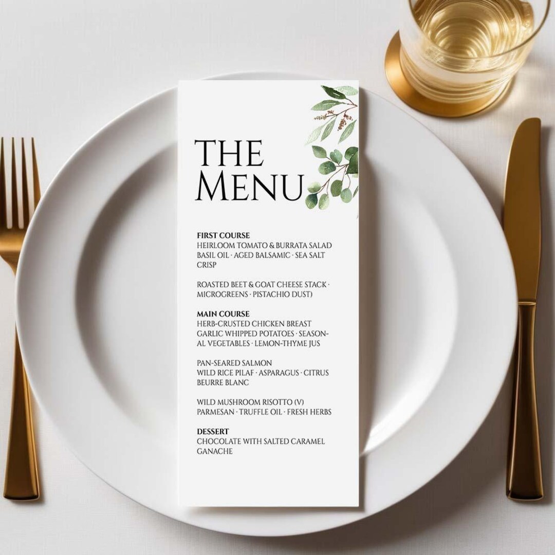 Event Menu Card Example Minimalist Event Menu Cards | Printed or Digital Wedding, Dinner ...
