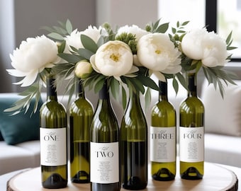 Seating Chart Wine Labels | Elegant Table Number Bottle Labels | 5x3.5" Glossy | Wedding & Celebration Seating Labels | Olivia Suite
