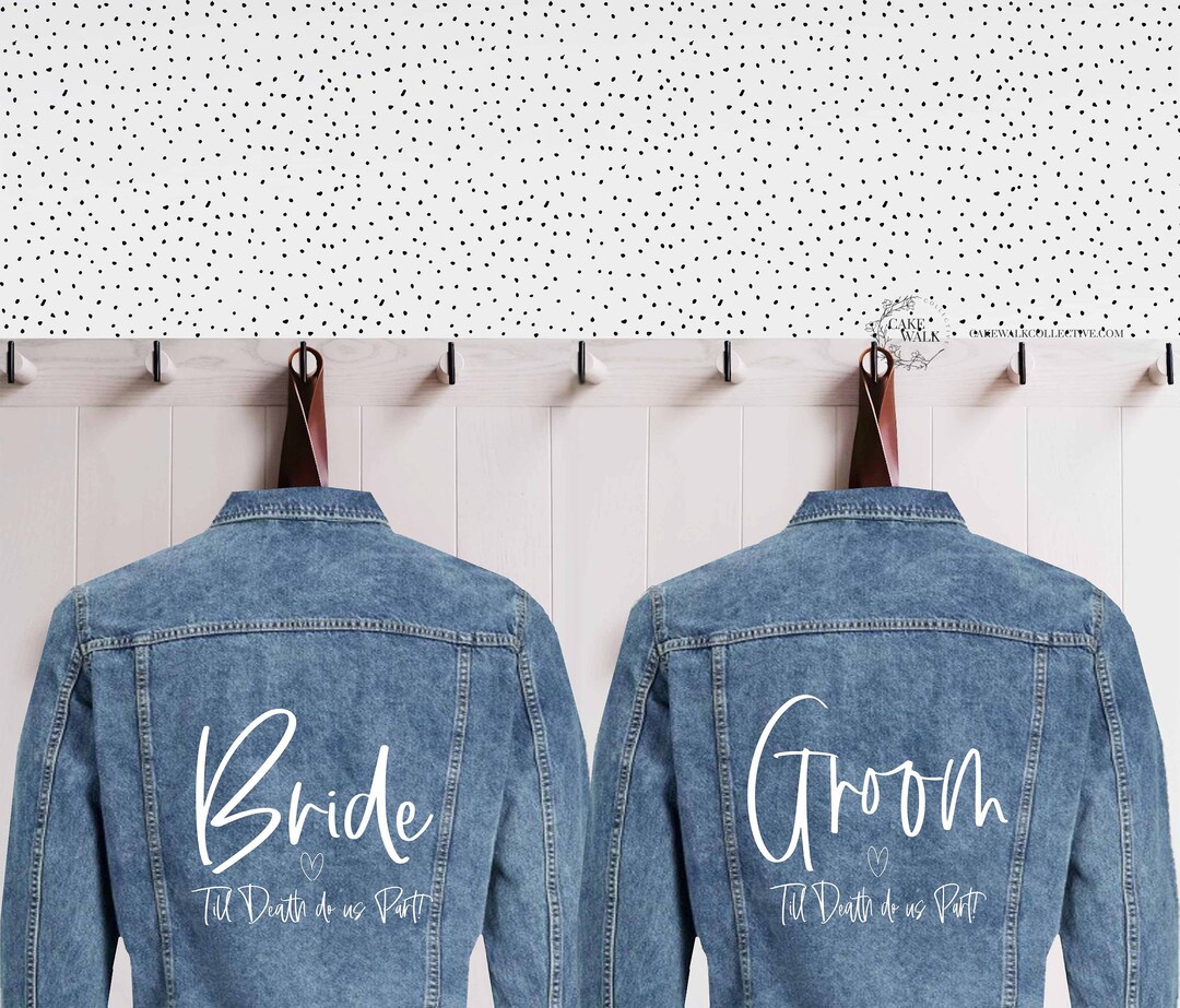 Iron on Bride and Groom till Death Do Us Part Decal for Denim Leather