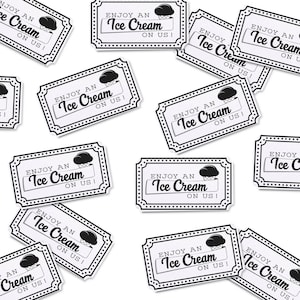 Conjunto de 21 Tenga un helado con nosotros / Entradas para el desierto / Postre de boda / Fichas de fiesta / Vale de comida / Entradas para eventos personalizados / Admitir uno