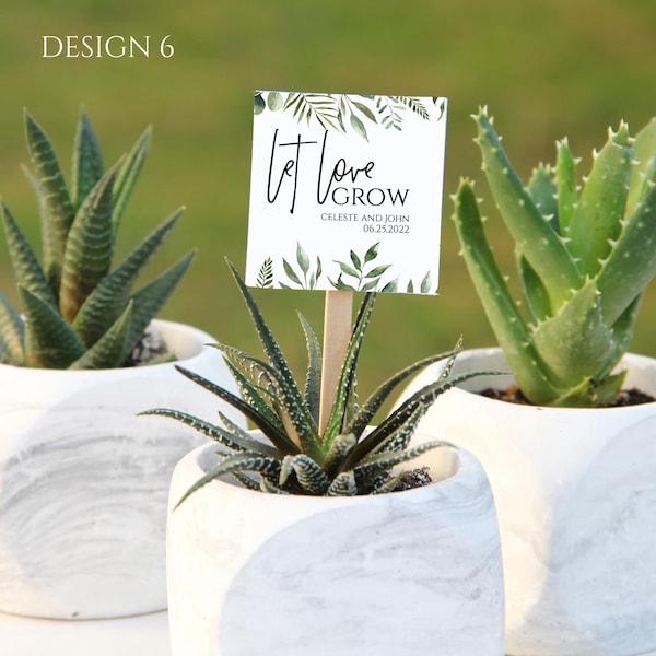 PRINTED Assembled Plant Favor Tags With Sticks | Succulent Tags | Plant Labels | Plant Markers | Wedding Gifts | Let Love Grow | Seed Tags