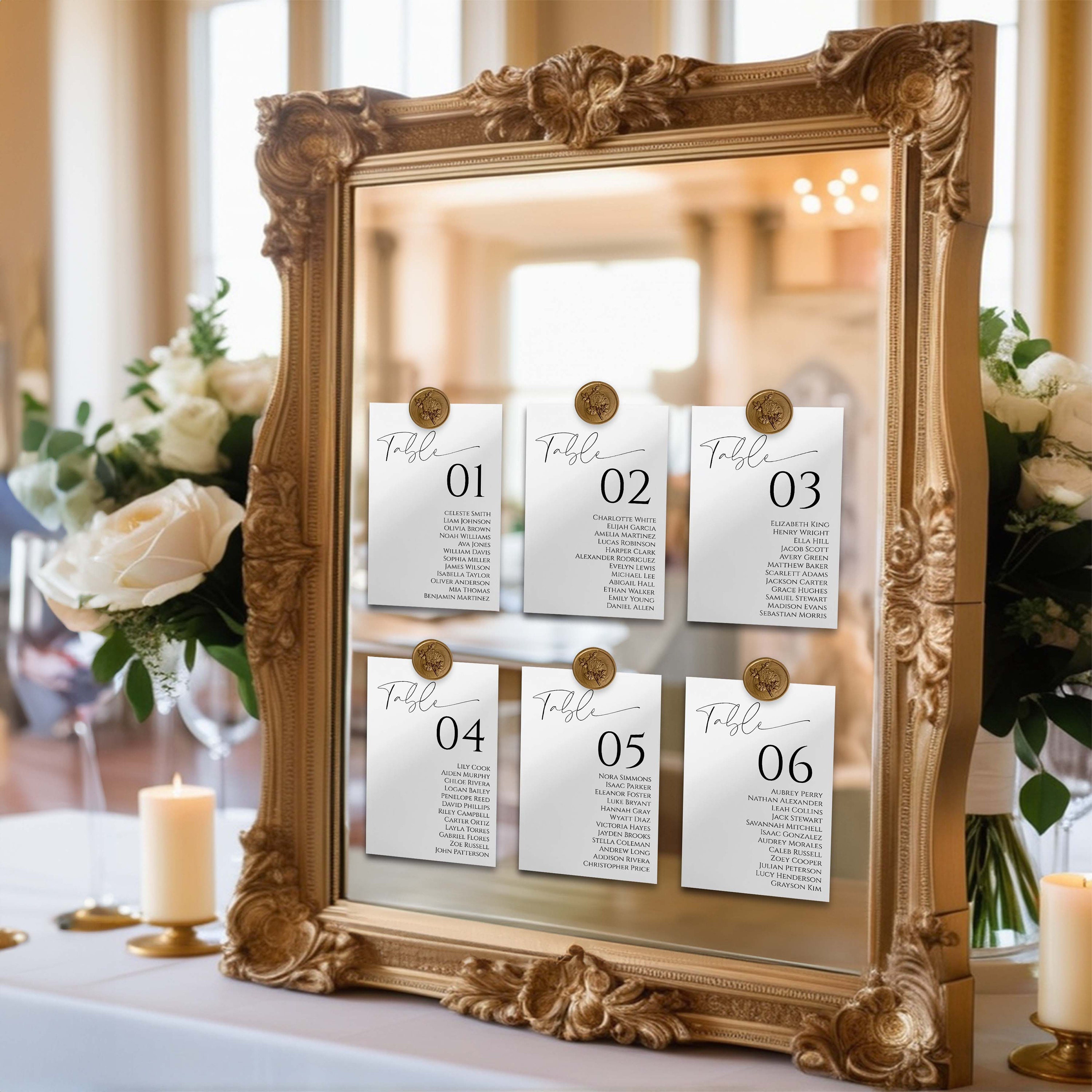 Set of 6 Premium Wedding Seating Charts With Gold Wax Seals