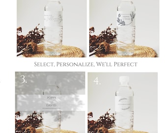 Set van 10 waterflesetiketten met optie om uit te vouwen | Trouwbedankjes | Feestlabels | Flesetiketten | Gepersonaliseerde labels | Jaspis-suite