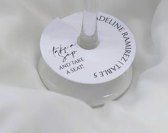 Set of 20 Personalized Wedding Wine or Champagne Glass Tags- Elevate Your Celebration or Wedding Welcome Wall | Sip and Be Seated Tags