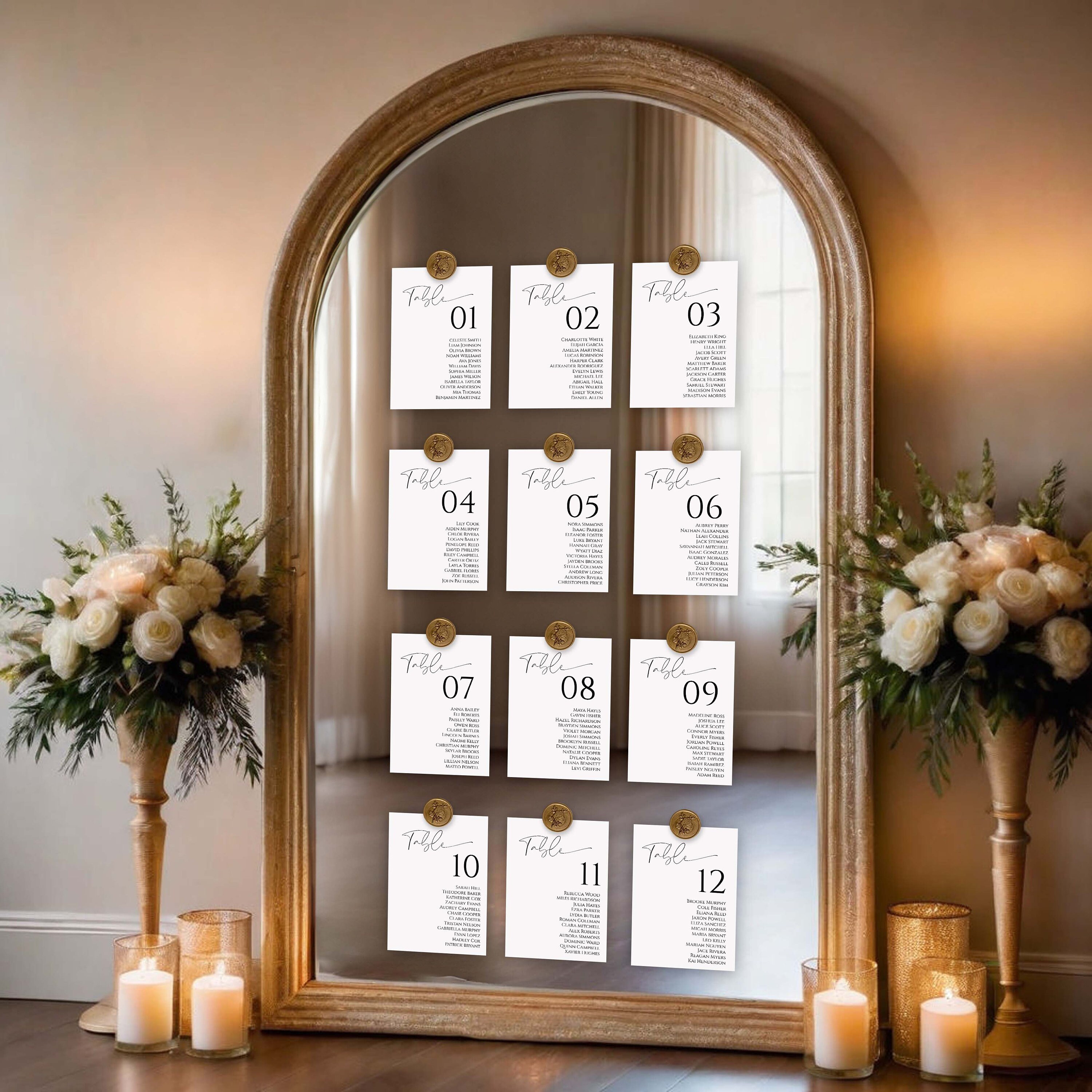 Set of 6 Premium Wedding Seating Charts With Gold Wax Seals Set of 6 Premium Wedding Seating Charts With Gold Wax Seals