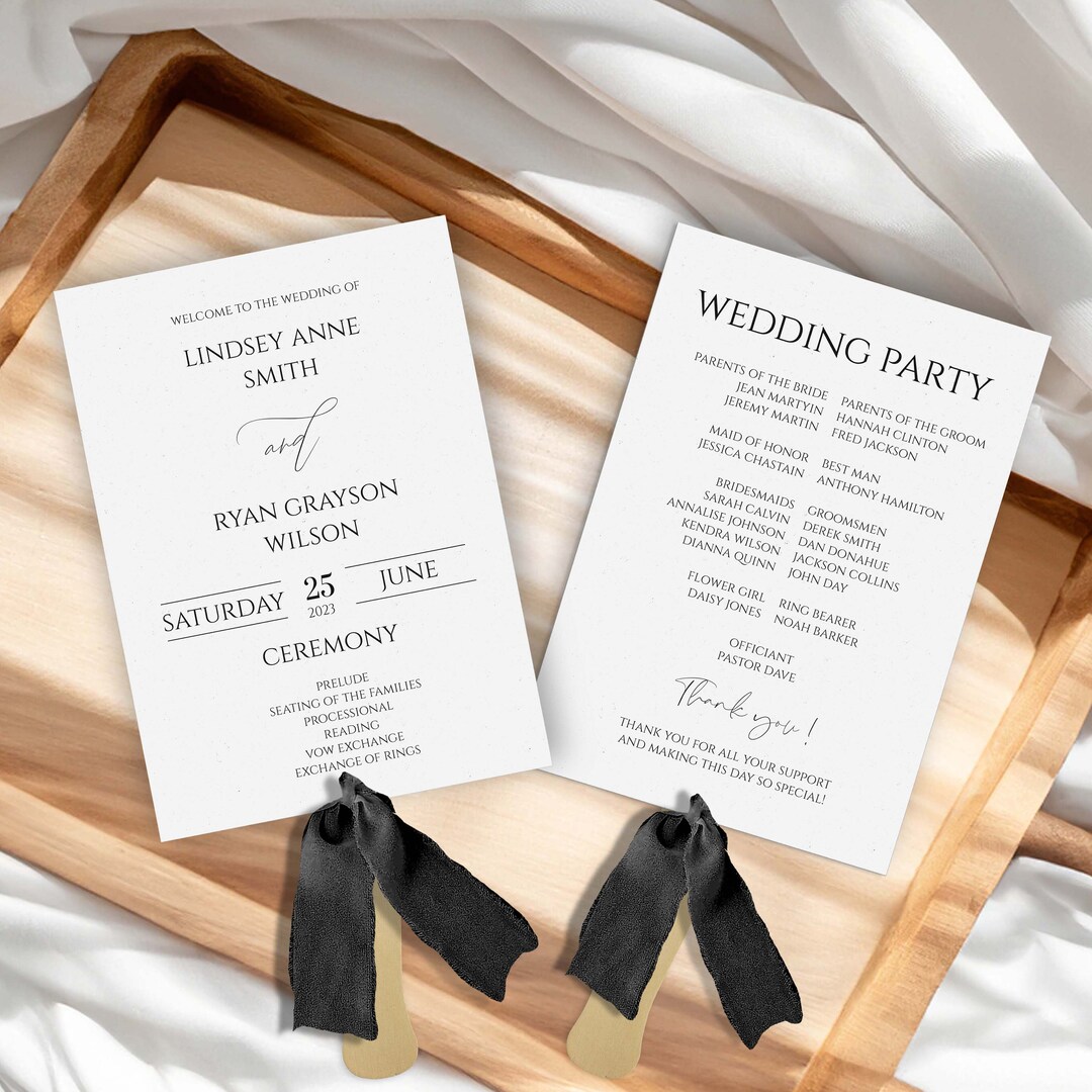 Set of 25 Wedding Program Fans | Assembled With or Without Ribbon ...