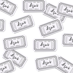 Entradas para bebidas de boda / Tómese una copa con nosotros / Vale para eventos / Bar para bodas / Entradas personalizadas para eventos / Canjee por una bebida