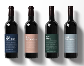4 Personalized Milestone Wine Labels| Engagement, Anniversary, Wedding Gift | Wine Basket Engagement Gift