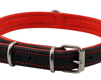 Black Red Leather Padded Dog Collar For Medium Size Dogs Slim Light  Weight SALE NOW!