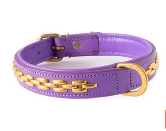 Leather Dog Collar Purple & Gold Exclusive Design