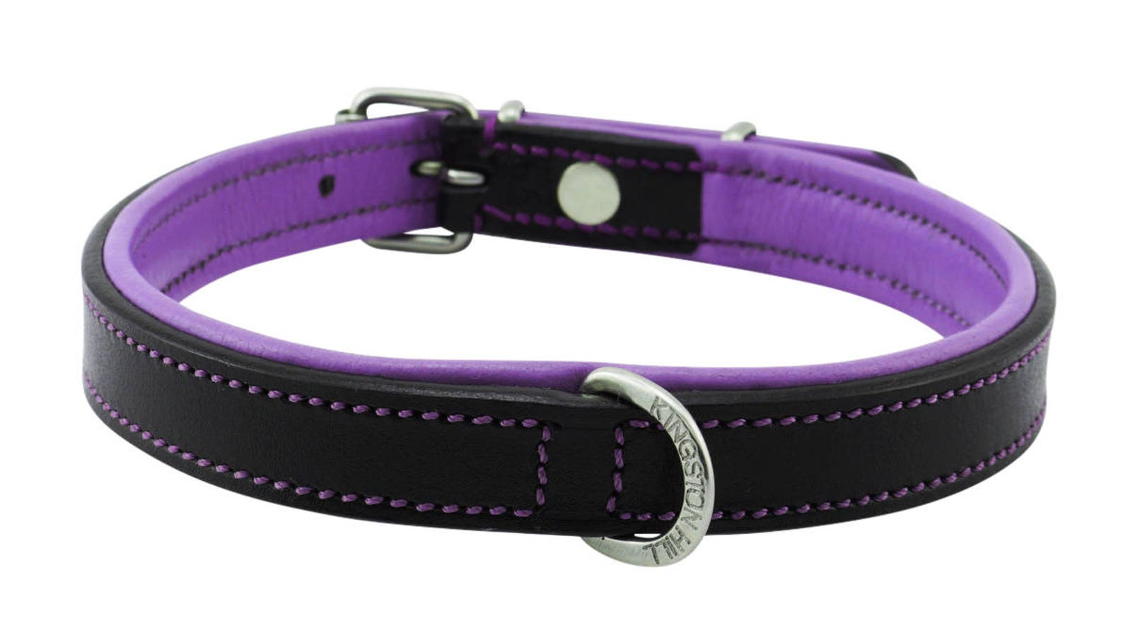 Black & Purple Leather Padded Dog Collar for Medium Size Dogs Slim