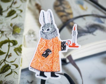 Vinyl Sticker - Glossy White - "Candlelit Rabbit"