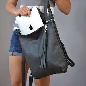 Black rucksack, Laptop backpck, travel backpack for men and women, Large black leather backpack, black backpack leather