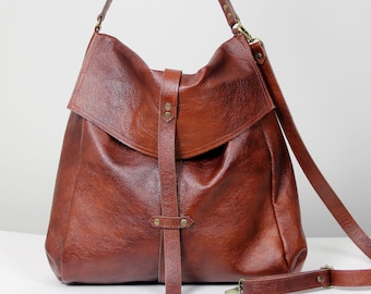 Sac hobo en cuir convertible Grand sac à main souple pour femmes Grand sac à dos et grand sac à couches