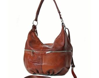 Slouchy Leather Hobo Bag: Distressed Shoulder Carryall Purse