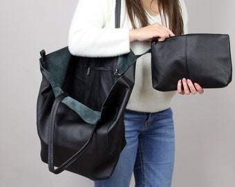 Nuevo bolso de mano de trabajo extra grande, bolso de compras negro de cuero, bolso de todos los días para mujer, cuero de grano completo, bolso de viaje suave