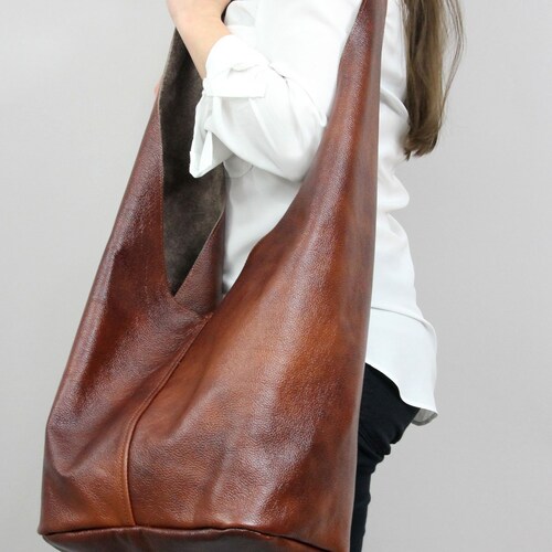 Brown Leather Hippie Bag Crossbody Hobo Bag With Comfortable Etsy