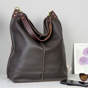 Dark Brown Leather Hobo  Bag With Zipper - Everyday shoulder bag - limited edition