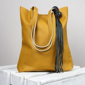 Everyday tote bag YELLOW LEATHER tote bag Leather Totes For Women Leather Tote Bag  Women Leather Handbag Purse Shoulder Bag