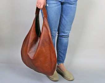 COGNAC BROWN LEATHER hobo bag, Modern Handbag for Women, Soft chestnut brown leather purse, Every Day Bag, Boho bag