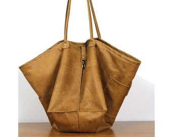 Bolso tote de piel desgastada artesanal: Shopper extragrande en color camel
