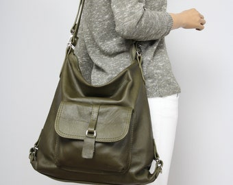 Mochila convertible de piel verde oliva: edición limitada