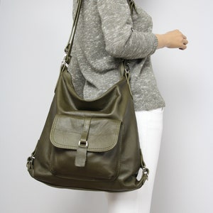 Olive green everyday handbag, Convertible Backpack, Convertible Backpack Purse, Leather Backpack, Leather Backpack Woman Limited edition
