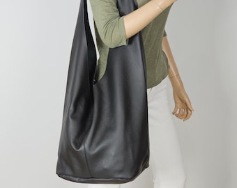 Black leather hippie bag, Boho bag, Bag shoulder and cross body, Hobo bag with comfortable strap, Boho slouch bag, Oversized bohemian bag