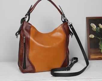 Leather Hobo Bag: Multicolor Shoulder Bag with Pockets